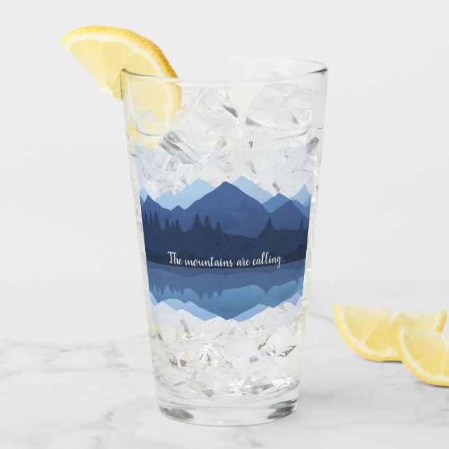 Mountain Silhouette Design Drinking Glass (Front Ice)