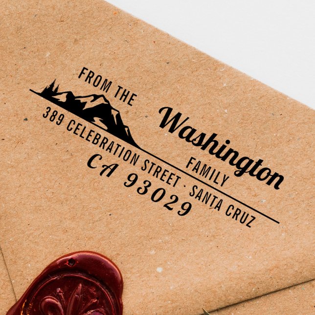 Mountain Silhouette Family Name & Return Address Rubber Stamp (Creator Uploaded)