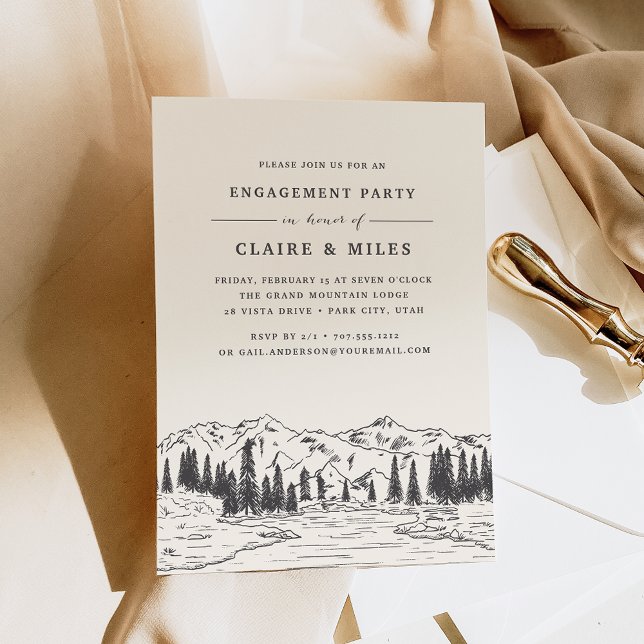 Mountain Sketch Engagement Party Invitation (Creator Uploaded)
