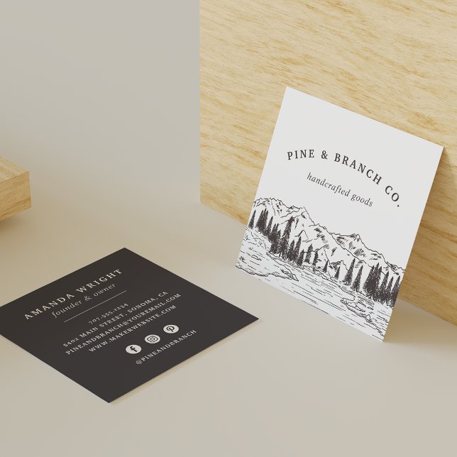 Mountain Sketch Logo Square Business Card (Creator Uploaded)