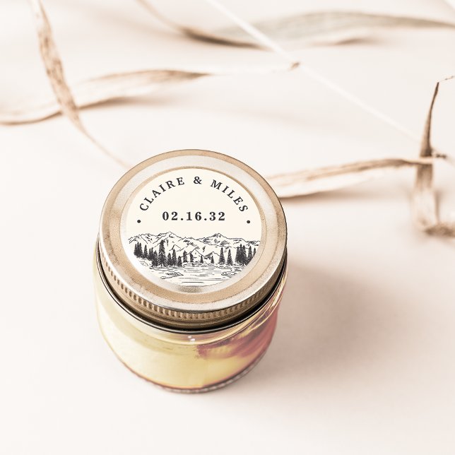 Mountain Sketch | Personalised Wedding Classic Round Sticker (Creator Uploaded)