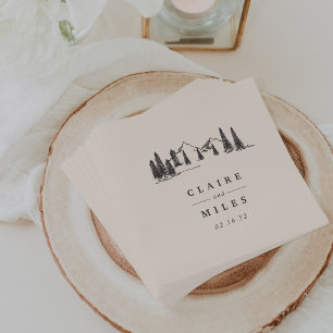 Mountain Sketch Personalised Wedding Napkin