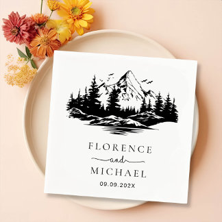 Mountain Sketch Personalised Wedding Napkin