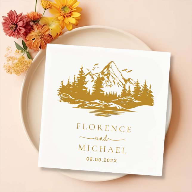 Mountain Sketch Personalised Wedding Napkin (Creator Uploaded)