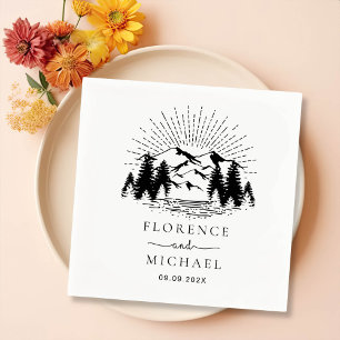 Mountain Sketch Personalised Wedding Napkin