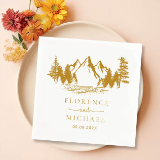 Mountain Sketch Personalised Wedding Napkin