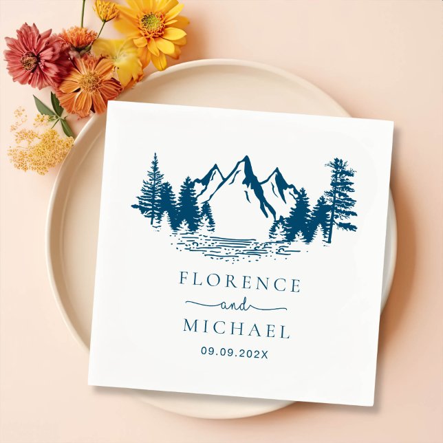 Mountain Sketch Personalised Wedding Napkin (Creator Uploaded)