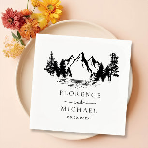 Mountain Sketch Personalised Wedding Napkin