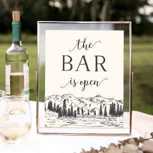Mountain Sketch Wedding Bar Sign