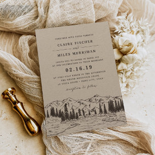 Mountain Sketch Wedding Invitation Kraft