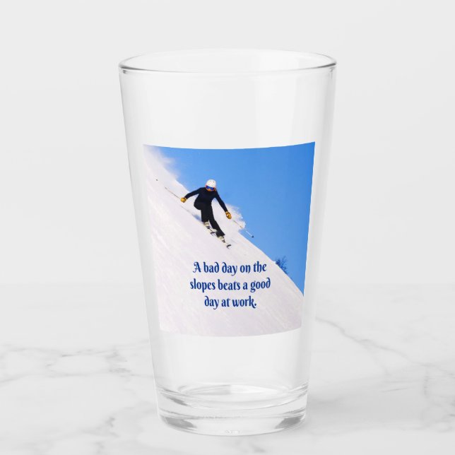 Mountain Ski Slopes Fresh Snow Fall Skiing Funny Glass (Front)