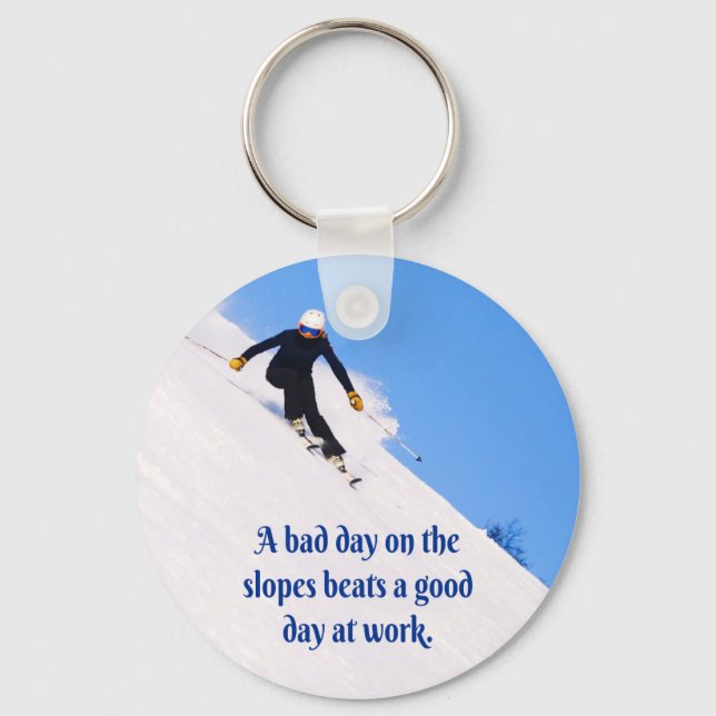 Mountain Ski Slopes Fresh Snow Fall Skiing Funny Key Ring (Front)