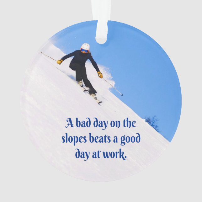 Mountain Ski Slopes Fresh Snow Fall Skiing Funny Ornament (Back)
