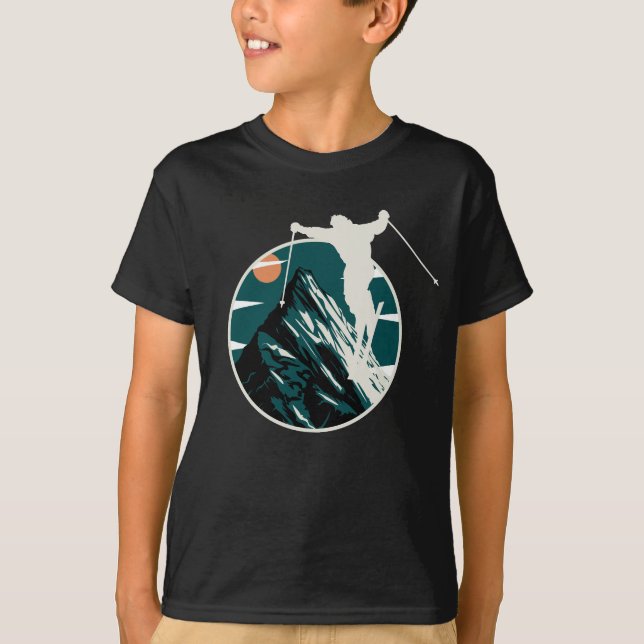 Mountain Skiing Adventure Graphic T-Shirt (Front)