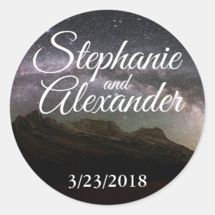 Mountain Sky Wedding Date Classic Round Sticker