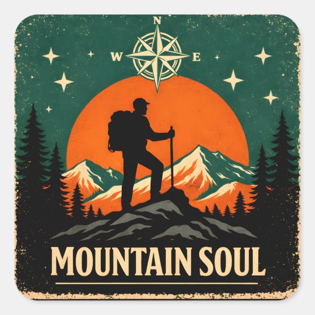 Mountain Soul – Peak Spirit Hiking Nature Square Sticker (Front)