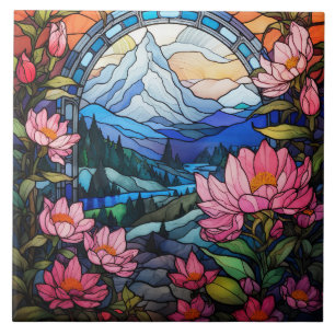 Mountain Stained Glass Tile