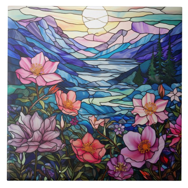 Mountain Stained Glass  Tile (Front)