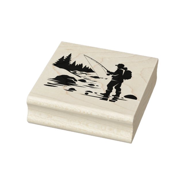 Mountain stream fly fisherman wading rubber stamp (Stamp)