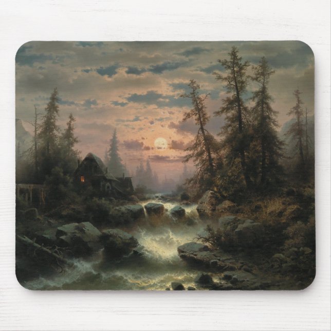 Mountain Stream in the Moonlight – Albert Rieger Mouse Pad (Front)