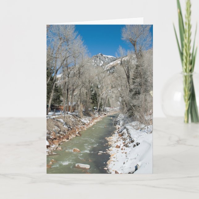 Mountain Stream in Winter Holiday Card (Front)