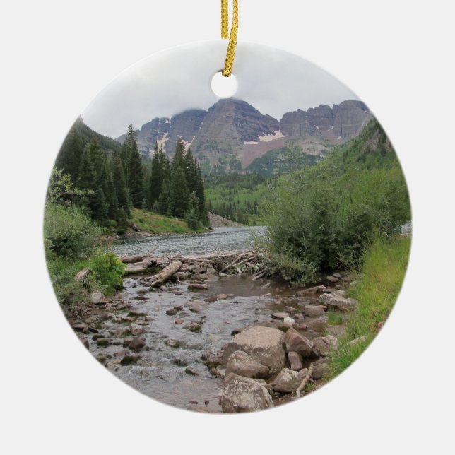 Mountain Stream - Maroon Bells Ceramic Tree Decoration (Front)