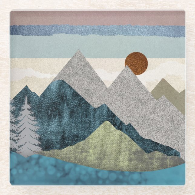 Mountain Striped Sky Glass Coaster (Front)