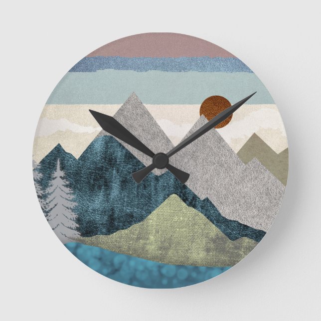 Mountain Striped Sky Round Clock (Front)