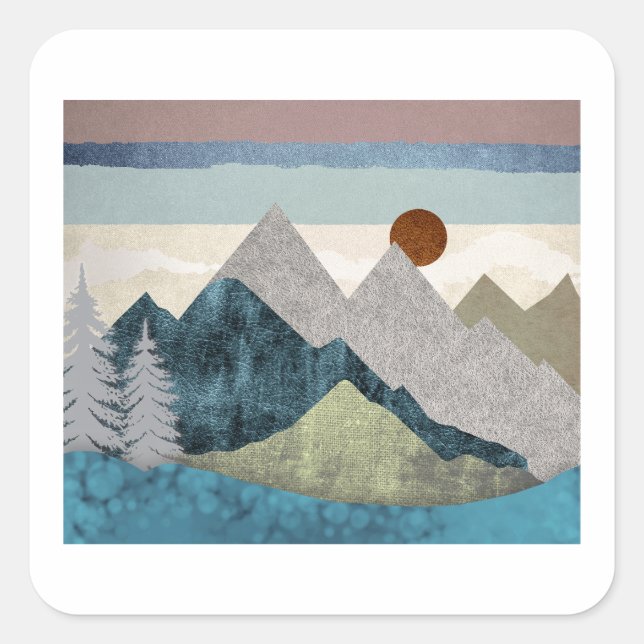 Mountain Striped Sky Square Sticker (Front)