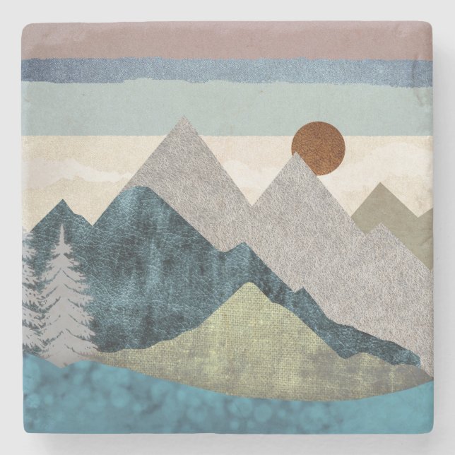 Mountain Striped Sky Stone Coaster (Front)