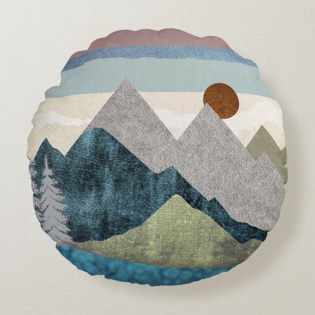 Mountain Striped Sky Throw Pillow (Front)