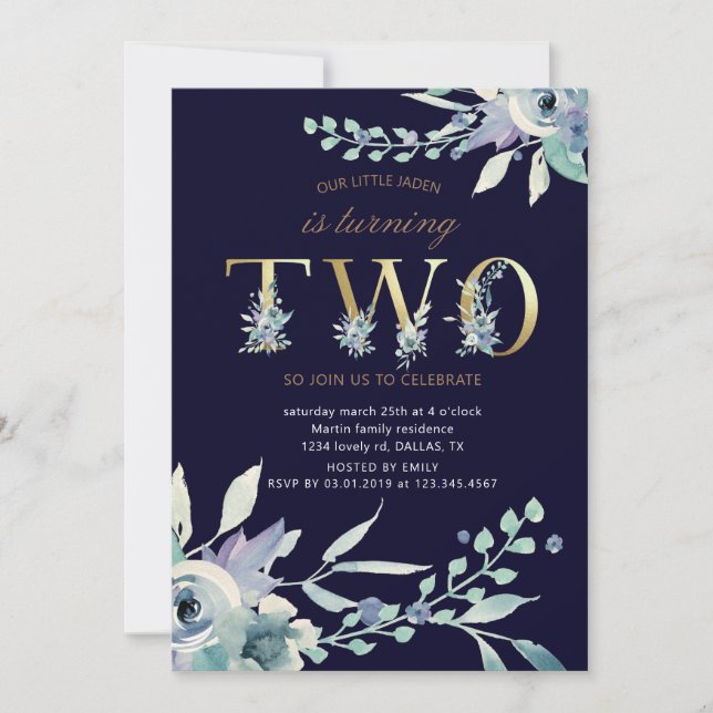 mountain summer floral gold second birthday (Front)