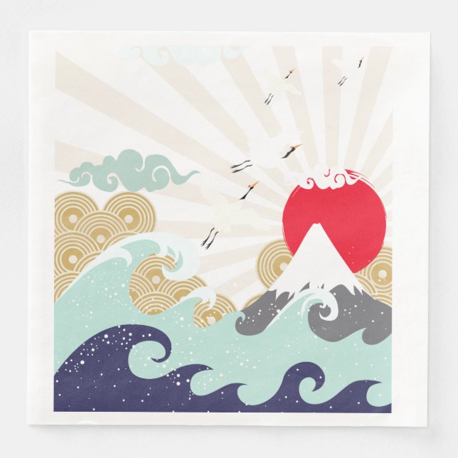 mountain sun japanese illustration napkin (Front)