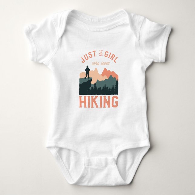 Mountain Sun Just A Girl Who Loves Hiking Camping Baby Bodysuit (Front)