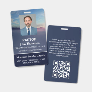 Mountain Sunrise Blue Church Membership Clergy ID Badge