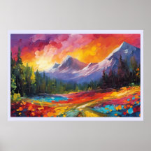 Mountain Sunrise Colourful Impressionistic Art