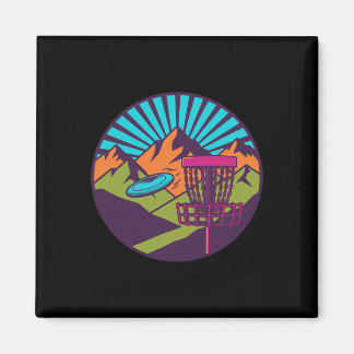 Mountain Sunrise Disc Golf Basket Flying Disc Scen Magnet