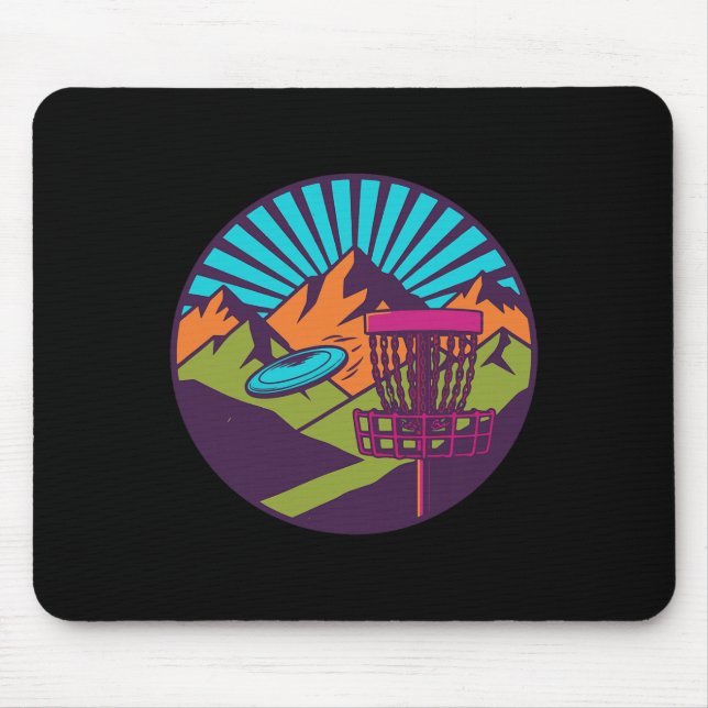Mountain Sunrise Disc Golf Basket Flying Disc Scen Mouse Pad (Front)