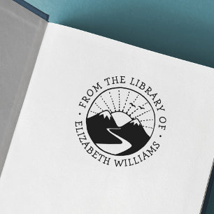 Mountain sunrise from the library of book add name self-inking stamp