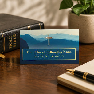 Mountain Sunrise Gold Cross Church Business Cards