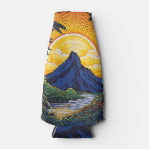 Mountain, sunrise, island, tropical, floral, bottle cooler