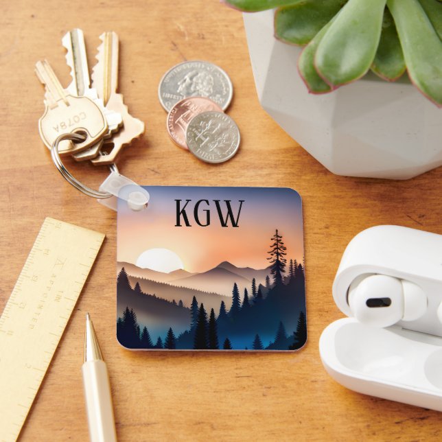Mountain Sunrise Monogram Key Ring (Desk)