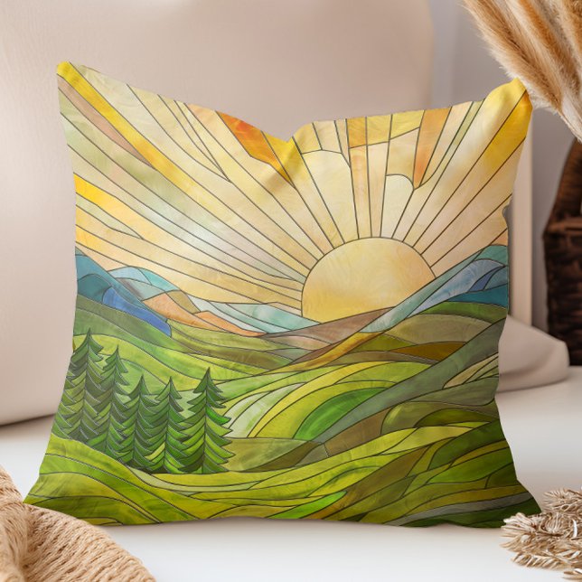 Mountain Sunrise Mosaic Digital Art Cushion (Creator Uploaded)