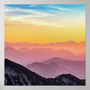 Mountain Sunrise Peaceful Colourful Inspirational Poster