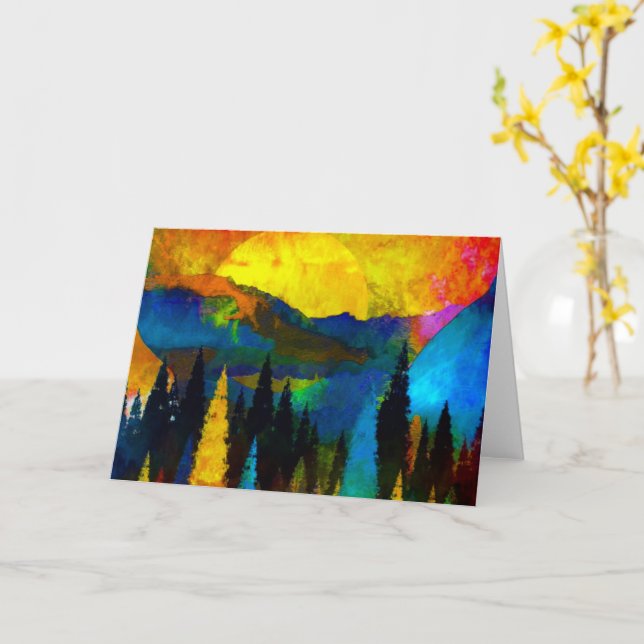 Mountain sunset  card (Yellow Flower)