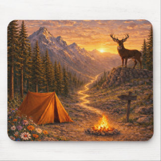 Mountain Sunset Deer Campsite Mouse Pad
