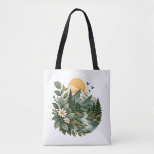 Mountain Sunset Floral Tote Bag-Nature & Adventure Bag