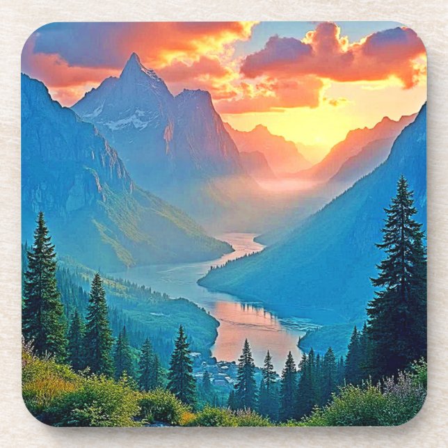 Mountain Sunset: Golden Valley Peace Art Coaster (Front)
