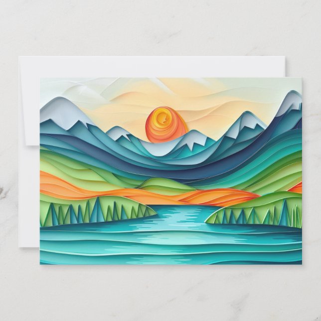 Mountain Sunset Lake Landscape Print or Digital Invitation (Front)