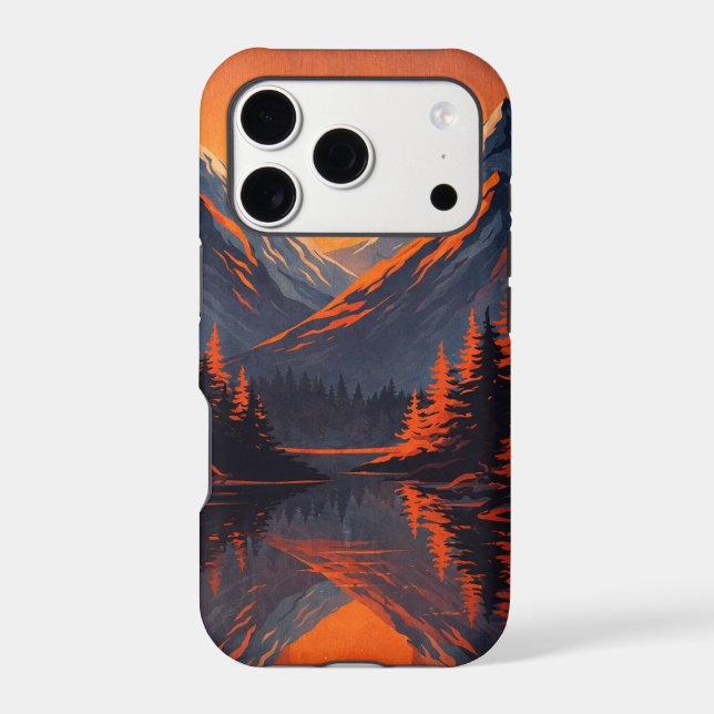 Mountain Sunset Reflection Fiery Orange Sky  (Back)